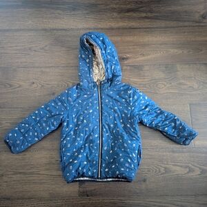3Pommes Reversible Lightweight Coat Toddler Girls Size 2 3 Blue Gold Metallic